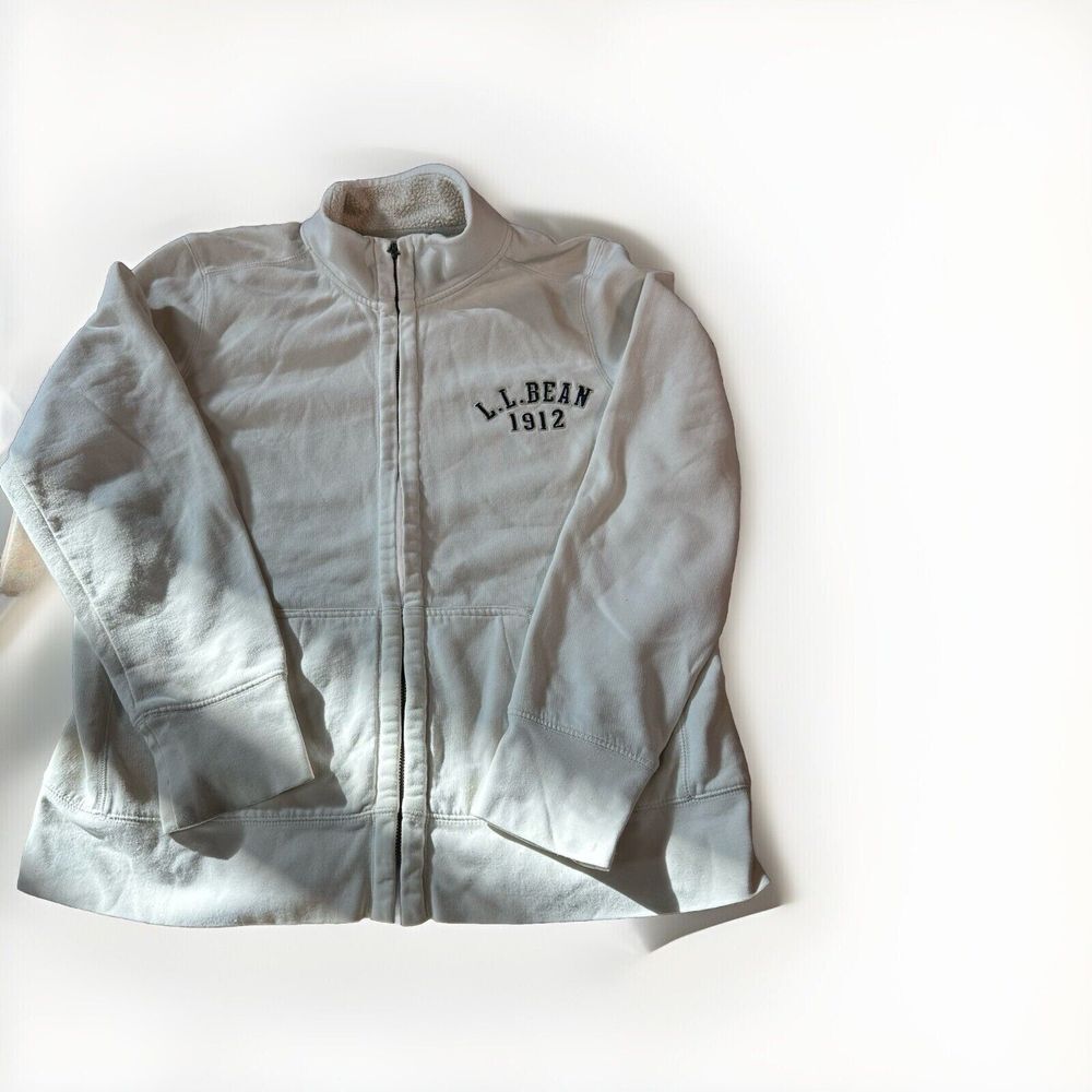 Vintage LL Bean Full Zip Jacket Sweater Sherpa‎ Fleece Collar Men's Large Beige